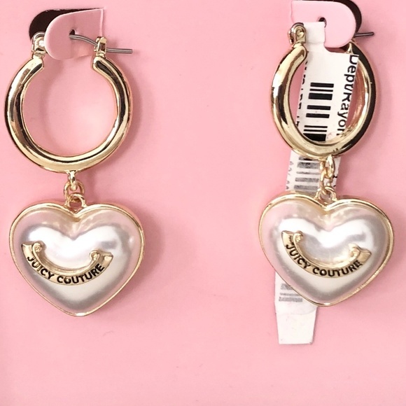 Juicy Couture Gold Tone Faux Pearl Heart Fashion Drop Earrings, New In Box - Picture 2 of 13